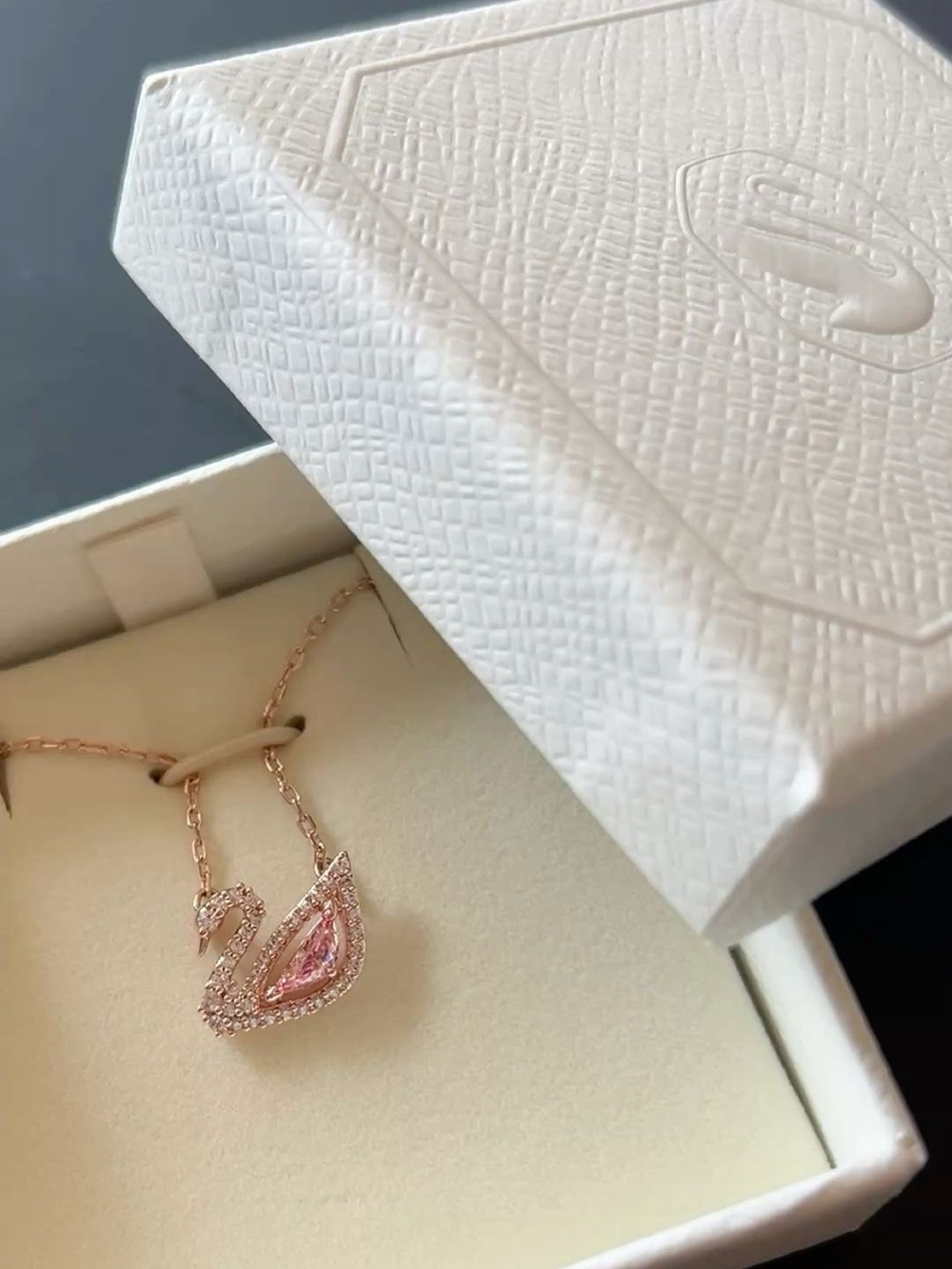 Swarovski Pink Swan Necklace (with warranty)